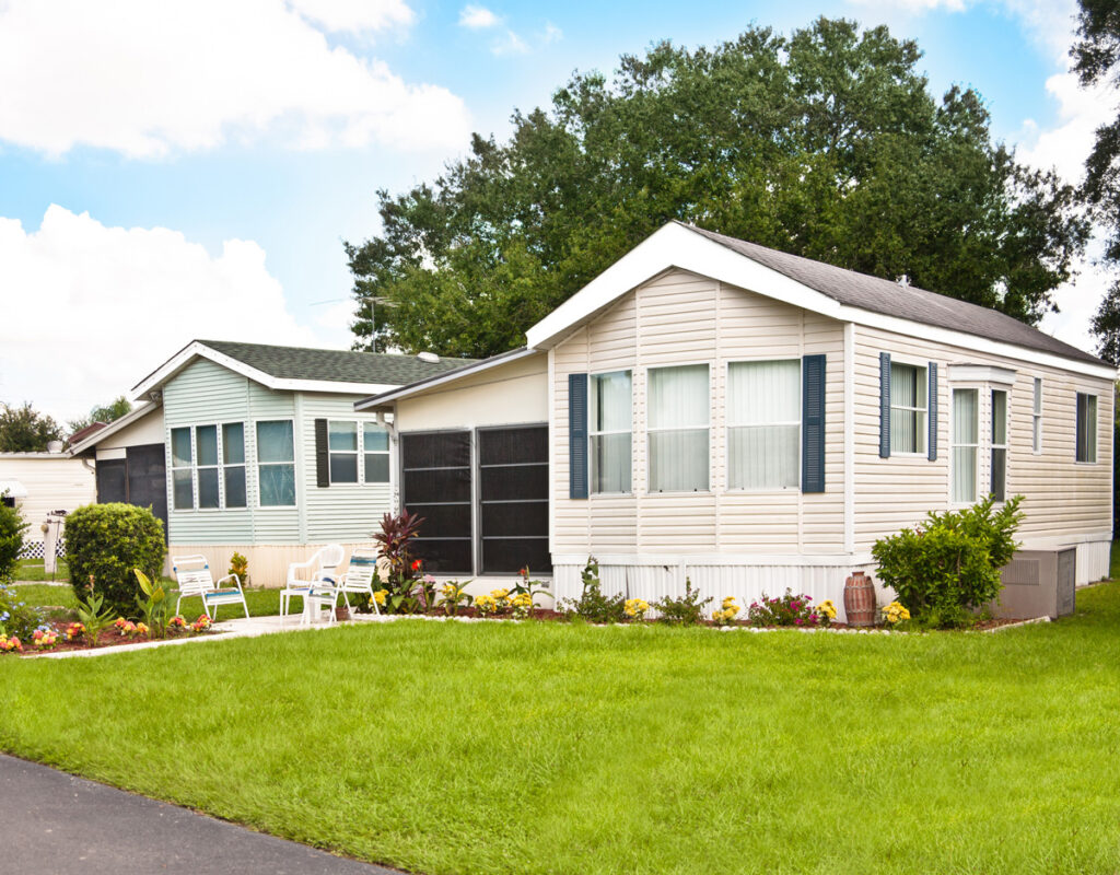 Modular homes with gardens in summer